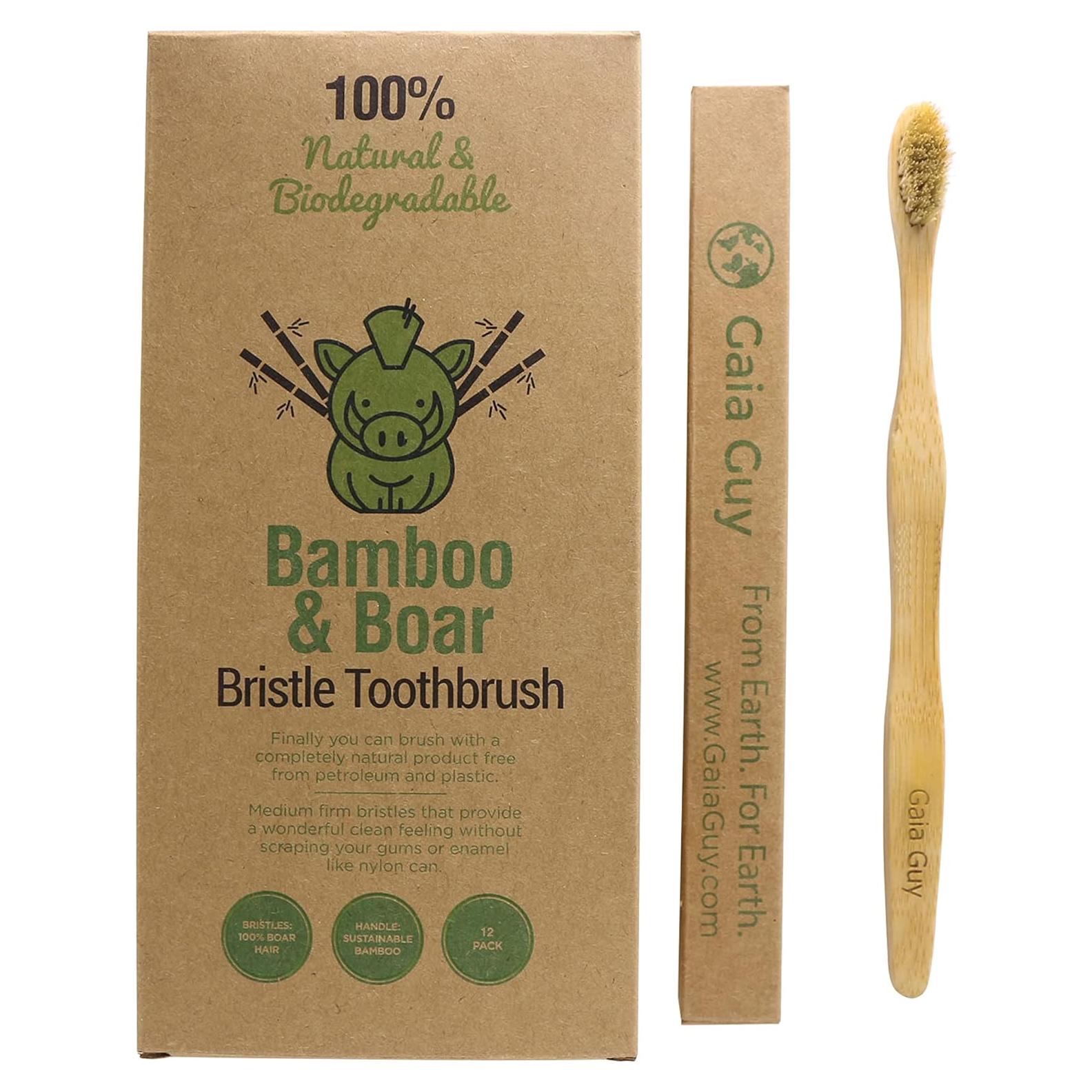 Cepillo de Dientes de Bambú Gaia Guy - Cerdas Naturales - Paquete de 12