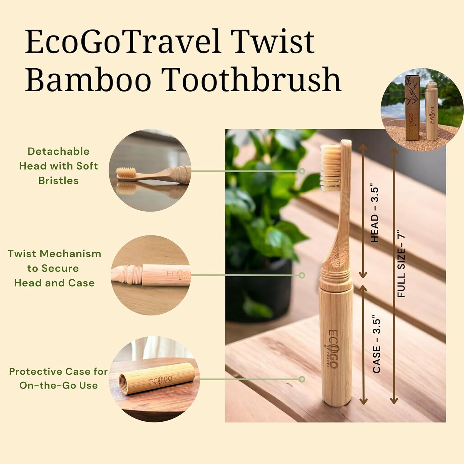 Cepillo de Dientes de Bambú EcoGoTravel Desmontable 12.7 cm