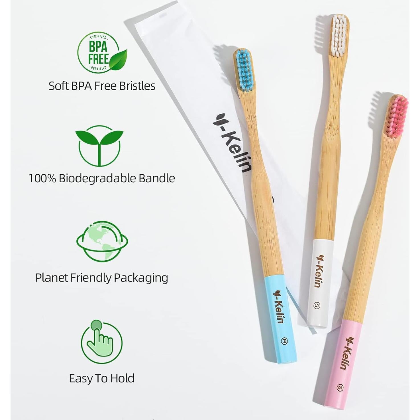 Cepillo de Dientes Ortodóntico Y-Kelin de Bambú 3 Piezas Cerdas Suaves