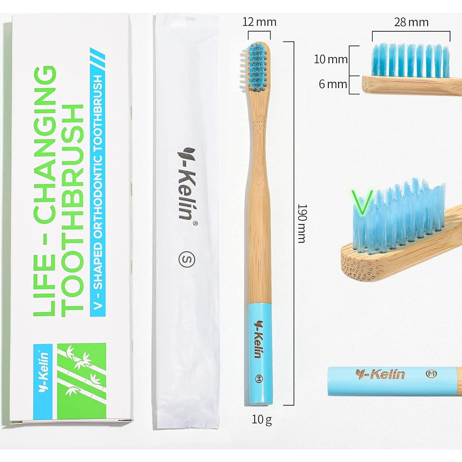 Cepillo de Dientes Ortodóntico Y-Kelin de Bambú 3 Piezas Cerdas Suaves