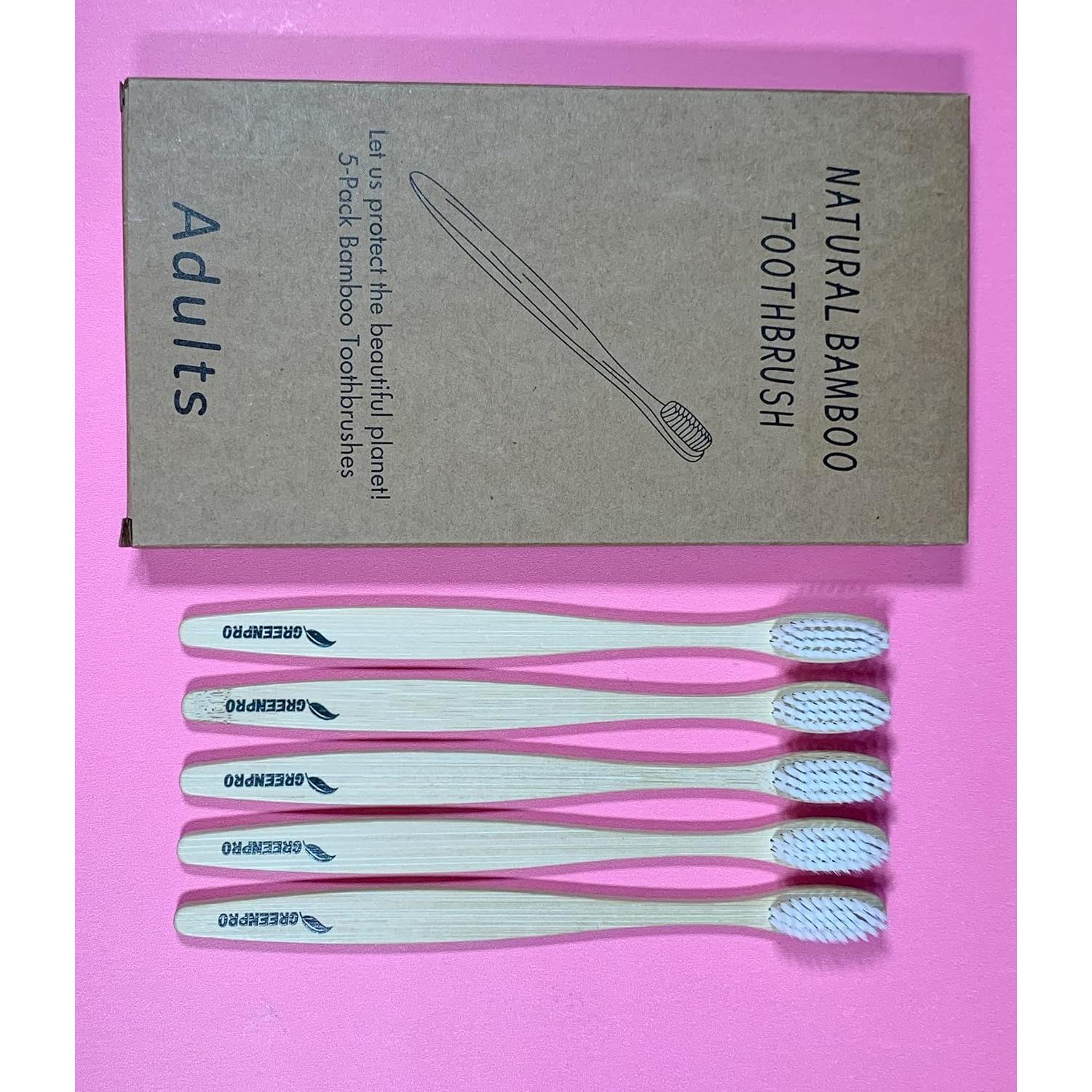 Cepillos de Dientes de Bambú GreenPro - Paquete de 5, Cerdas Suaves