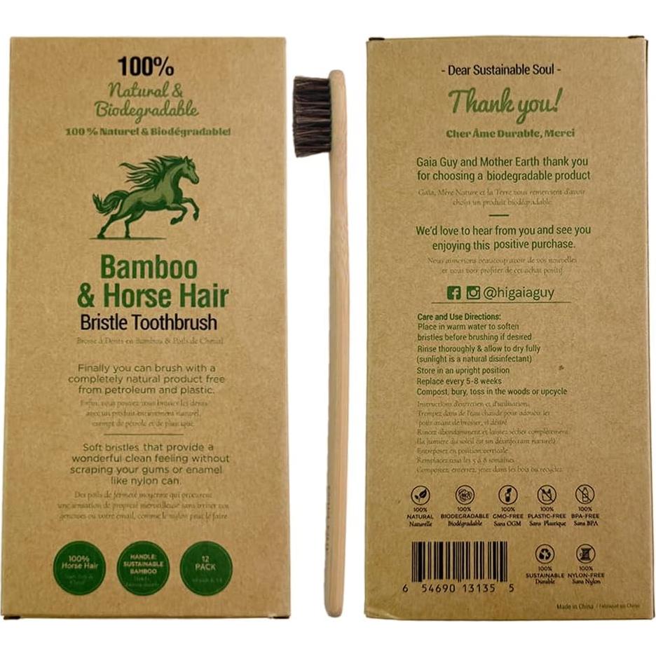 Cepillo de Dientes de Bambú Gaia Guy con Cerda de Caballo Suave