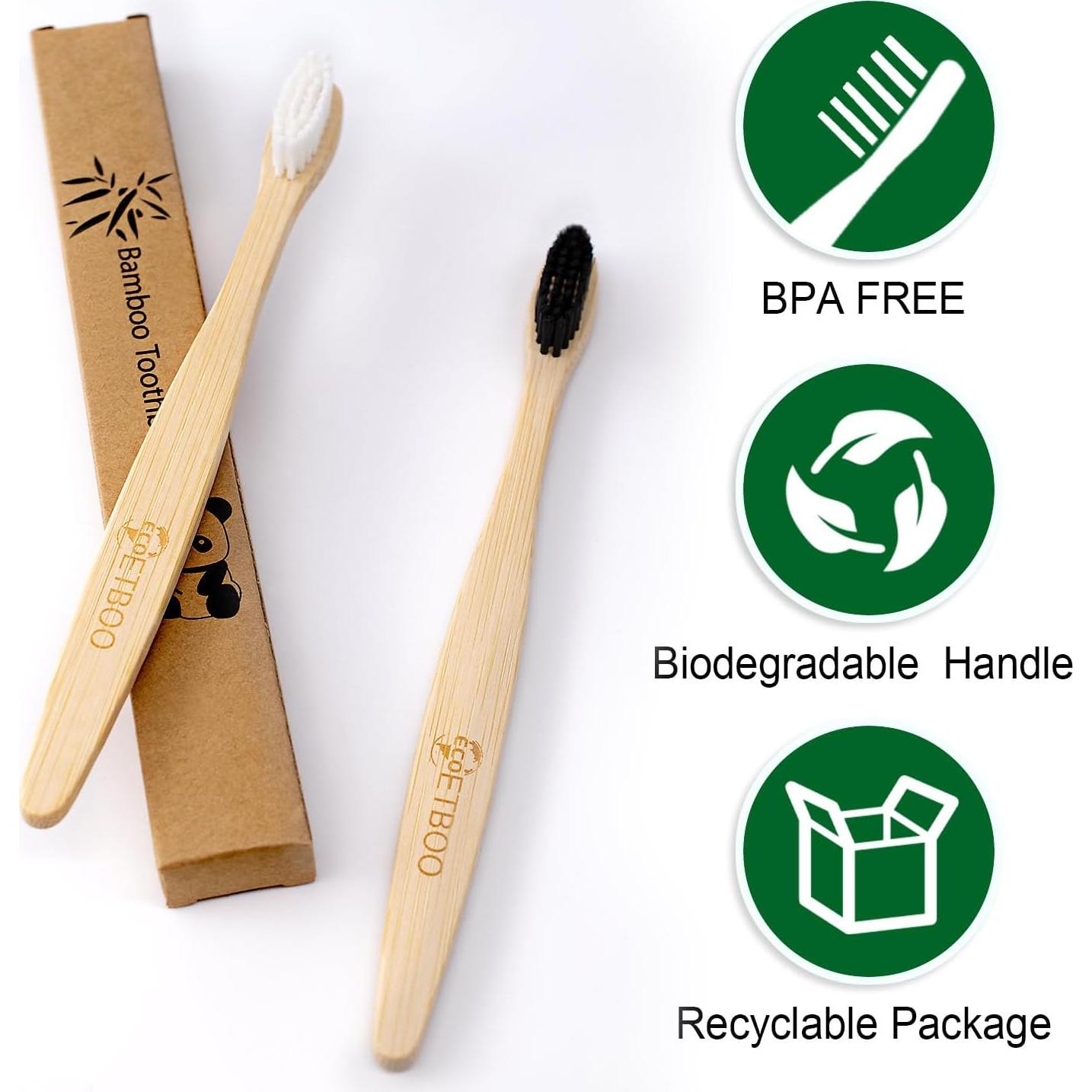 Cepillos de Dientes de Bambú ECOETBOO Cerdas Medianas Paquete 10