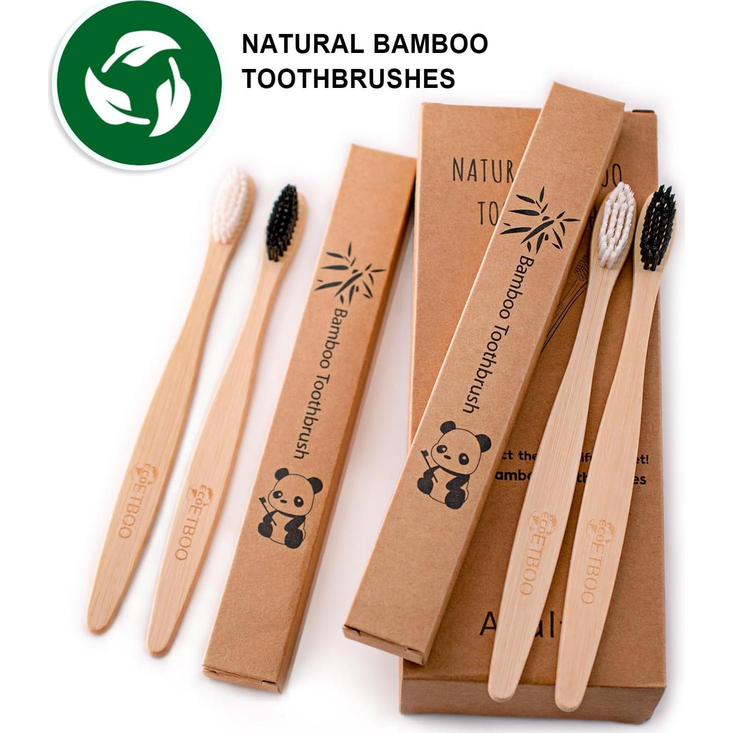 Cepillos de Dientes de Bambú ECOETBOO Cerdas Medianas Paquete 10