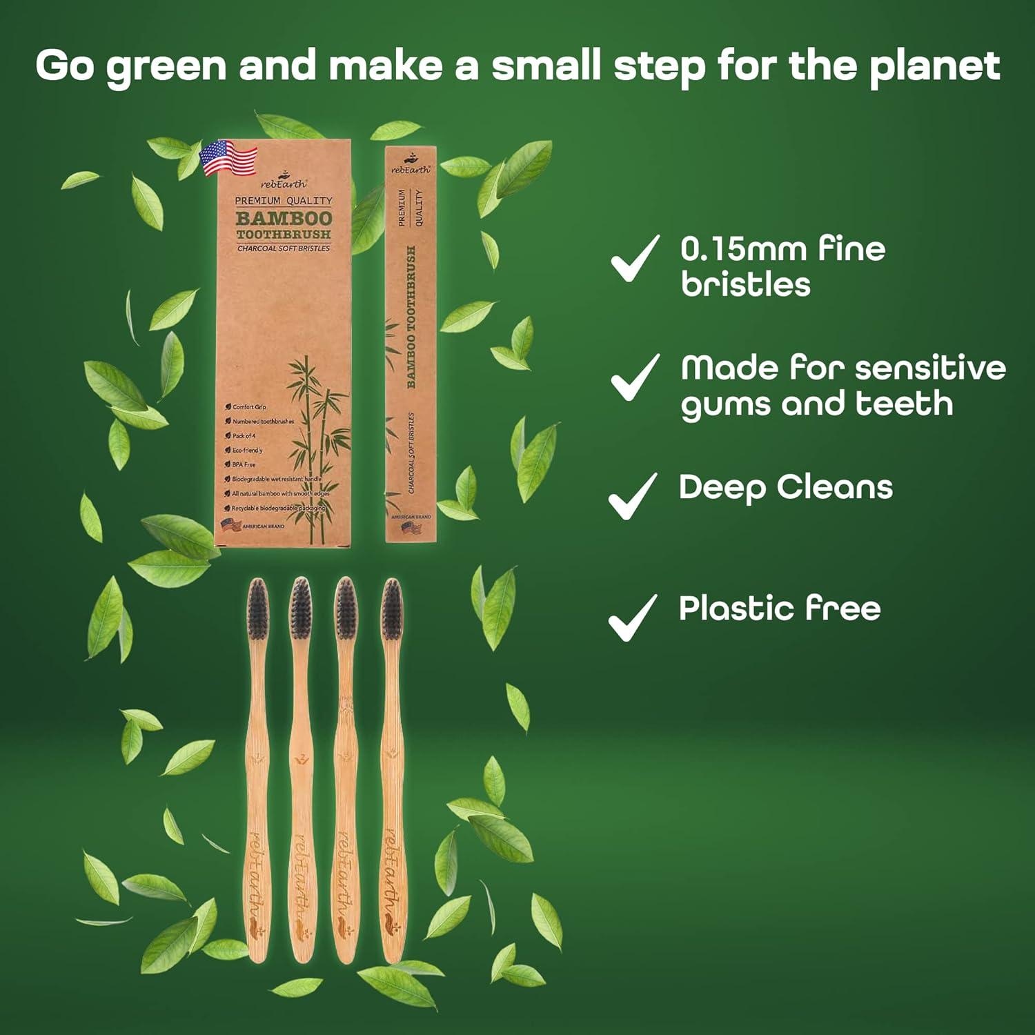 Juego de 4 cepillos de dientes de bambú rebEarth | Cerdas suaves