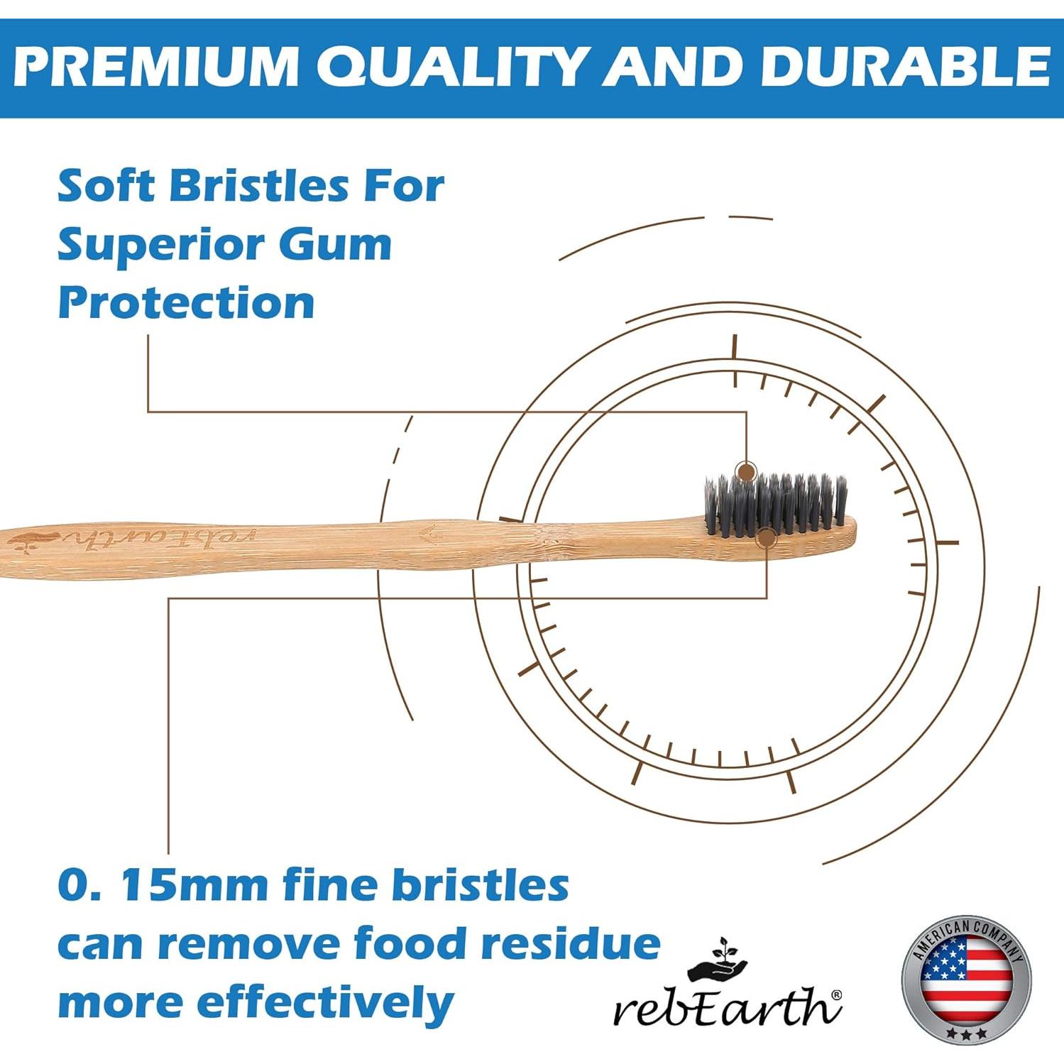 Juego de 4 cepillos de dientes de bambú rebEarth | Cerdas suaves