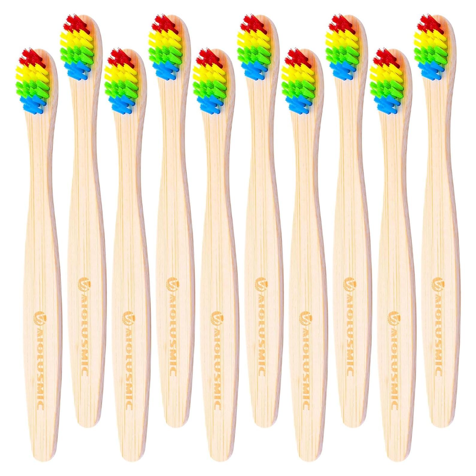 Cepillos de Dientes de Bambú Ecológicos AIOLUSMIC 10 Cuentas Arcoíris
