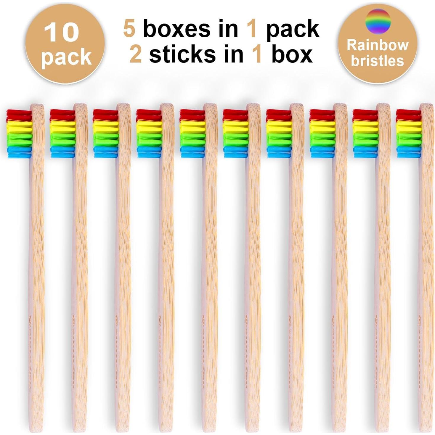 Cepillos de Dientes de Bambú Ecológicos AIOLUSMIC 10 Cuentas Arcoíris