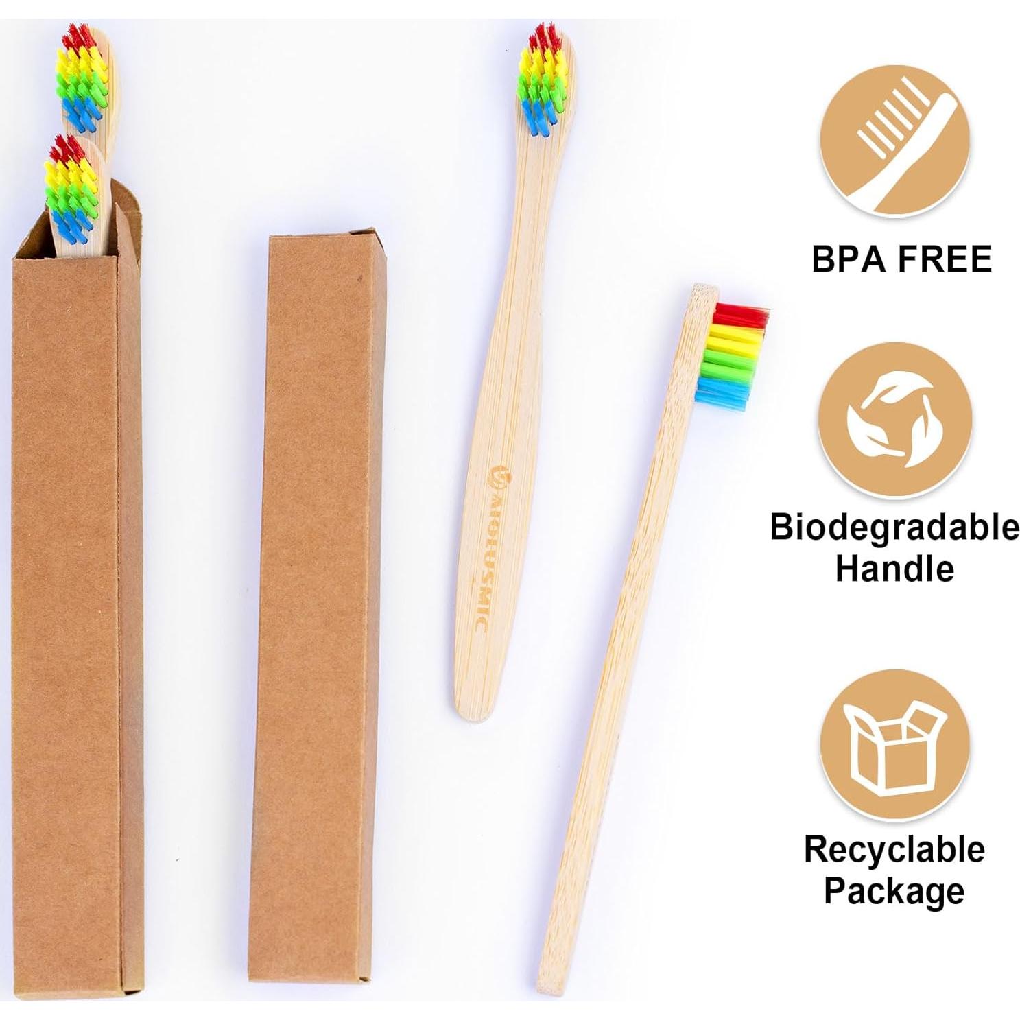 Cepillos de Dientes de Bambú Ecológicos AIOLUSMIC 10 Cuentas Arcoíris