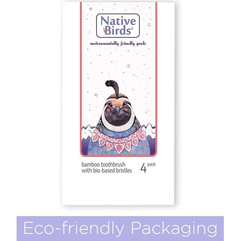Cepillo de Dientes de Bambú Native Birds Set de 4 Cerdas Medianas