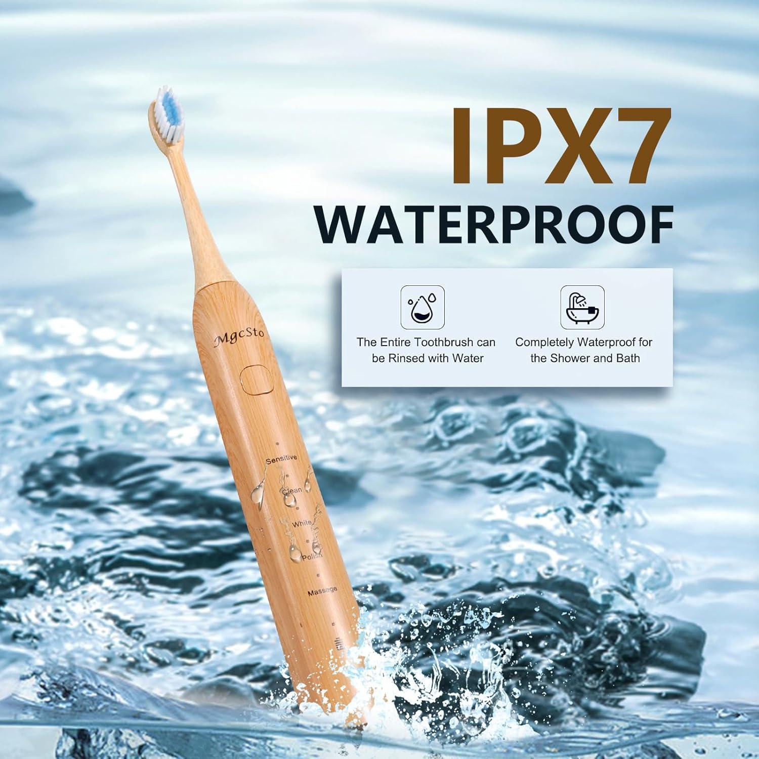 Cepillo de Dientes Eléctrico de Bambú MgcSto - 5 Modos - IPX7
