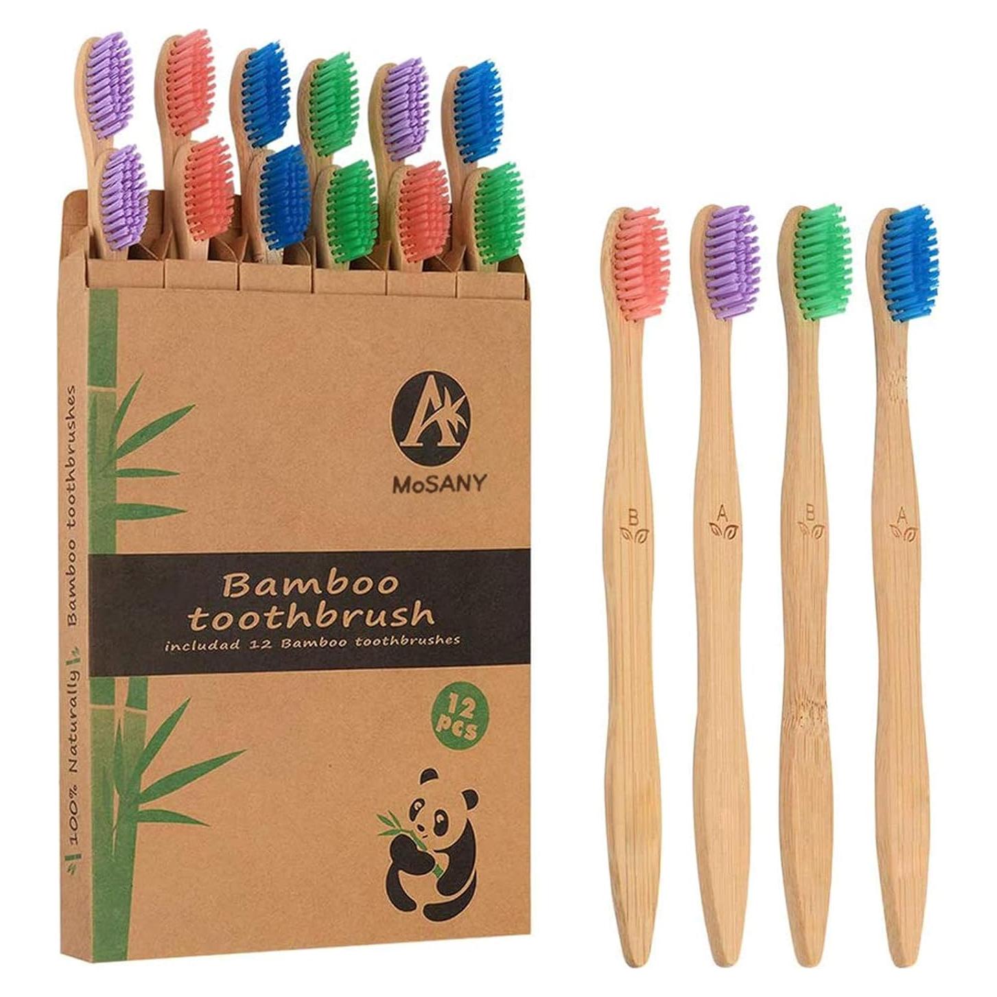 Paquete de 12 cepillos de dientes de bambú MoSANY biodegradables