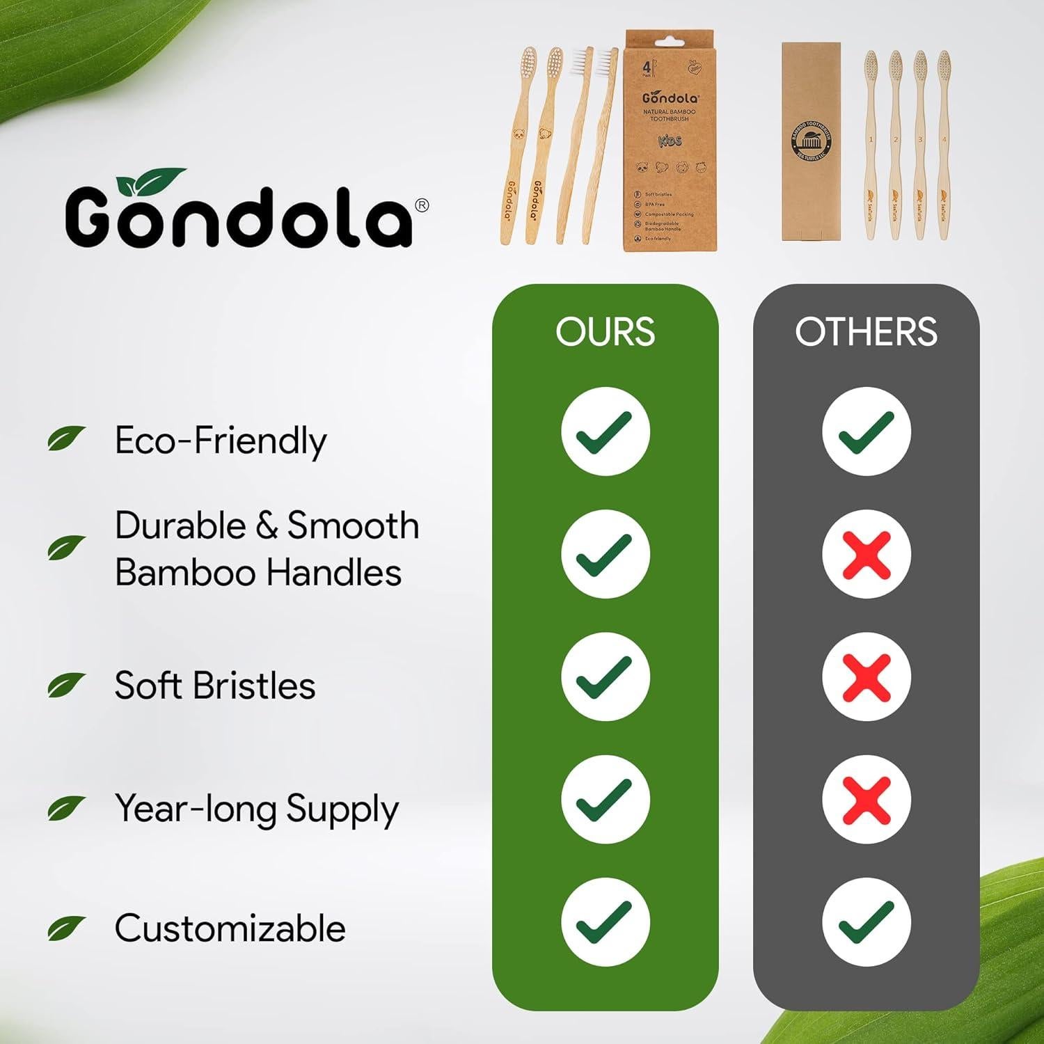 Cepillo de Dientes de Bambú Gondola para Niños - Paquete de 4