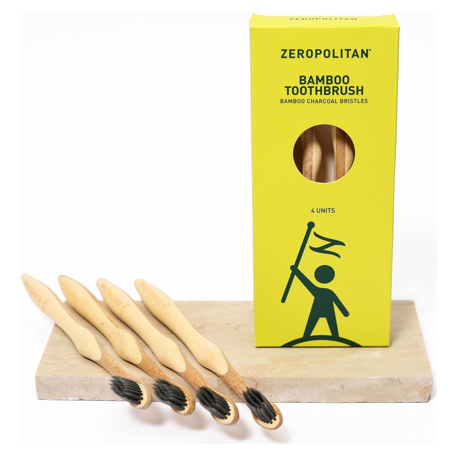 Juego de 4 Cepillos de Dientes de Bambú Zeropolitan - Cerdas Medias