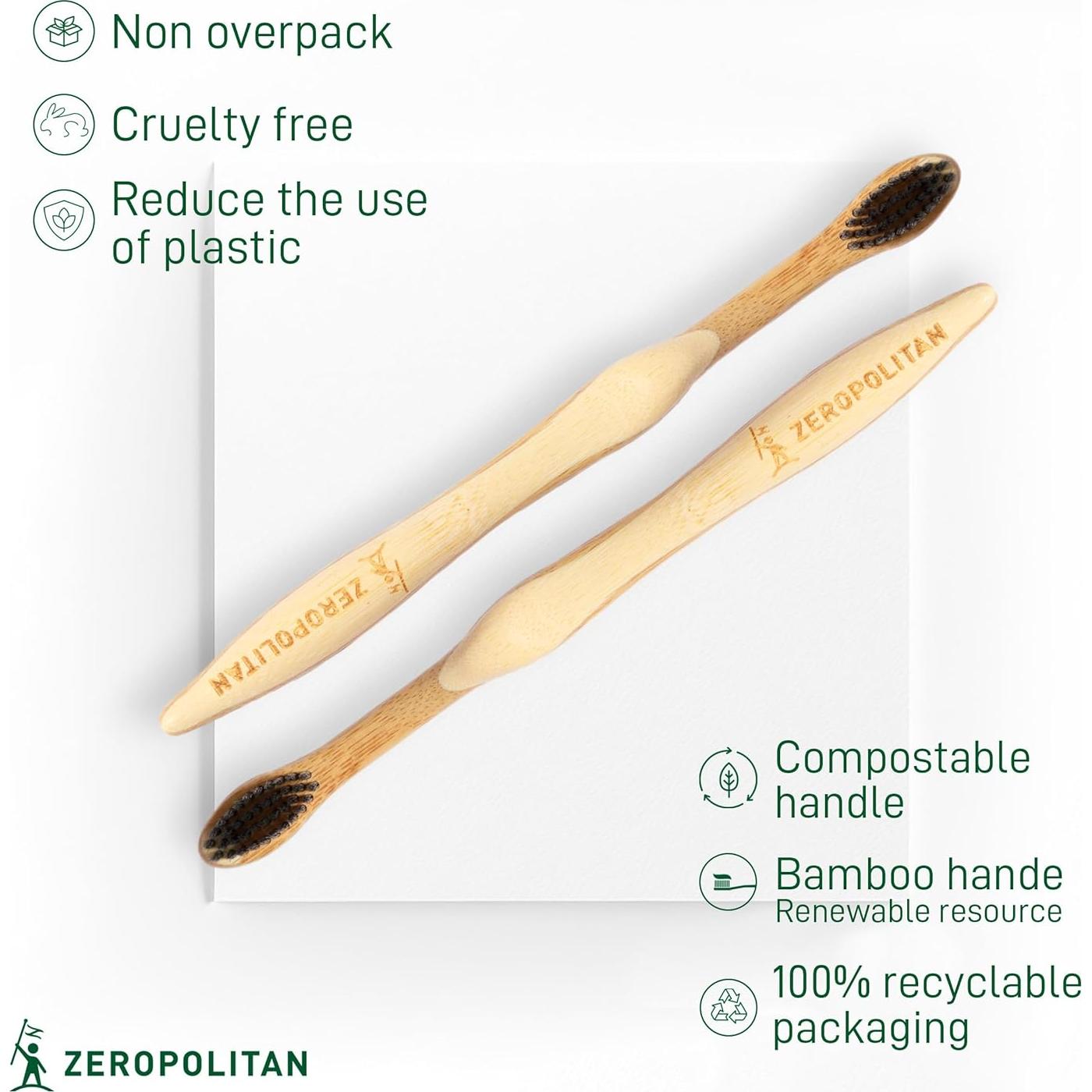 Juego de 4 Cepillos de Dientes de Bambú Zeropolitan - Cerdas Medias