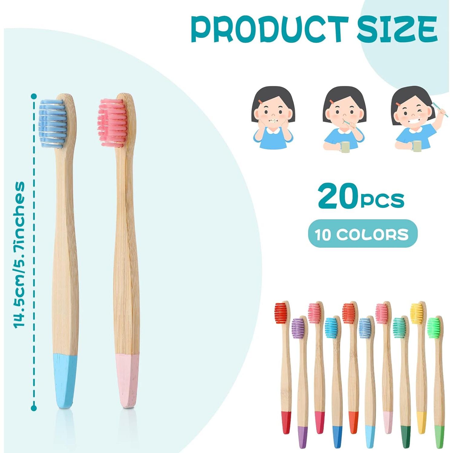 20 Cepillos de Dientes de Bambú Suaves Heentan 14.5 cm