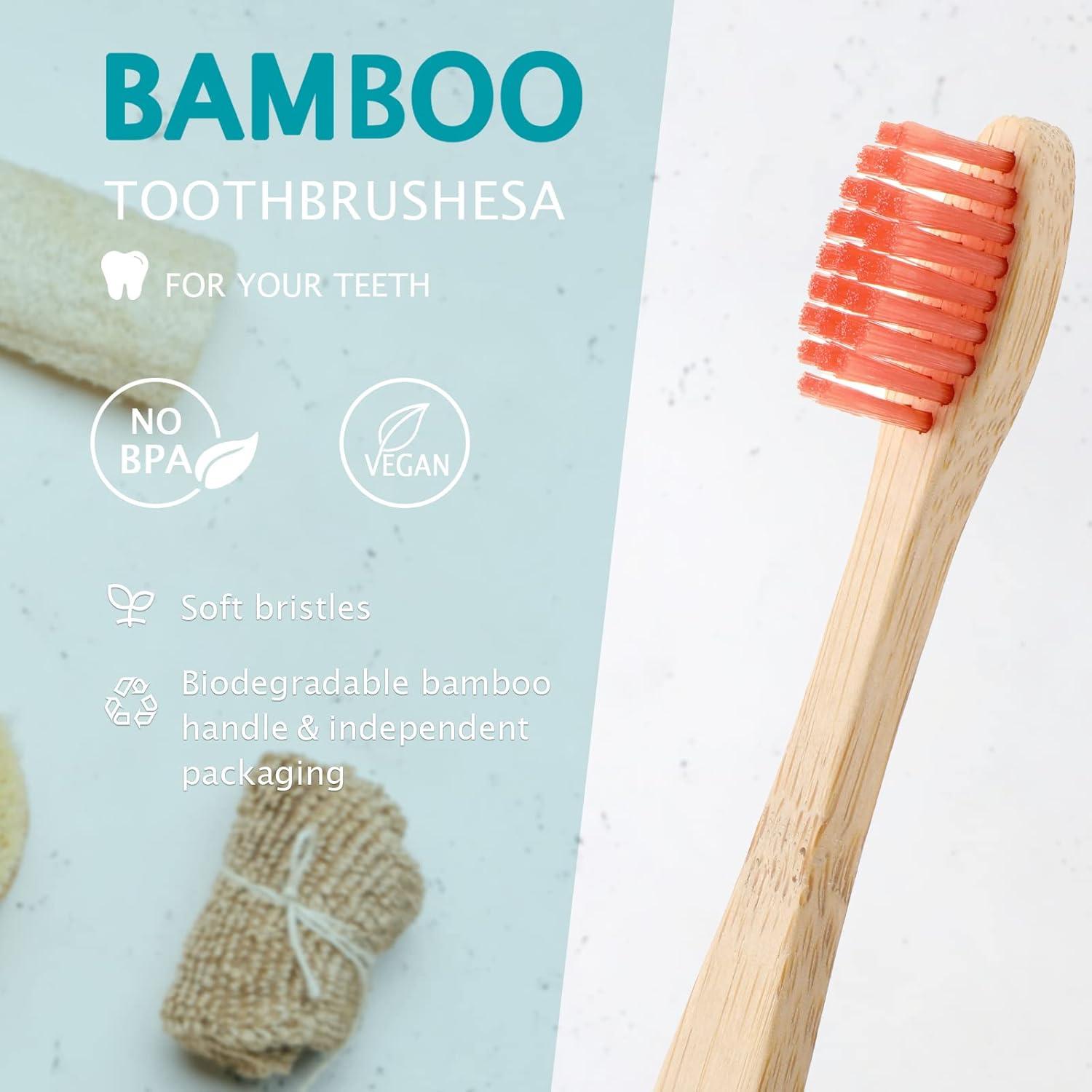 20 Cepillos de Dientes de Bambú Suaves Heentan 14.5 cm