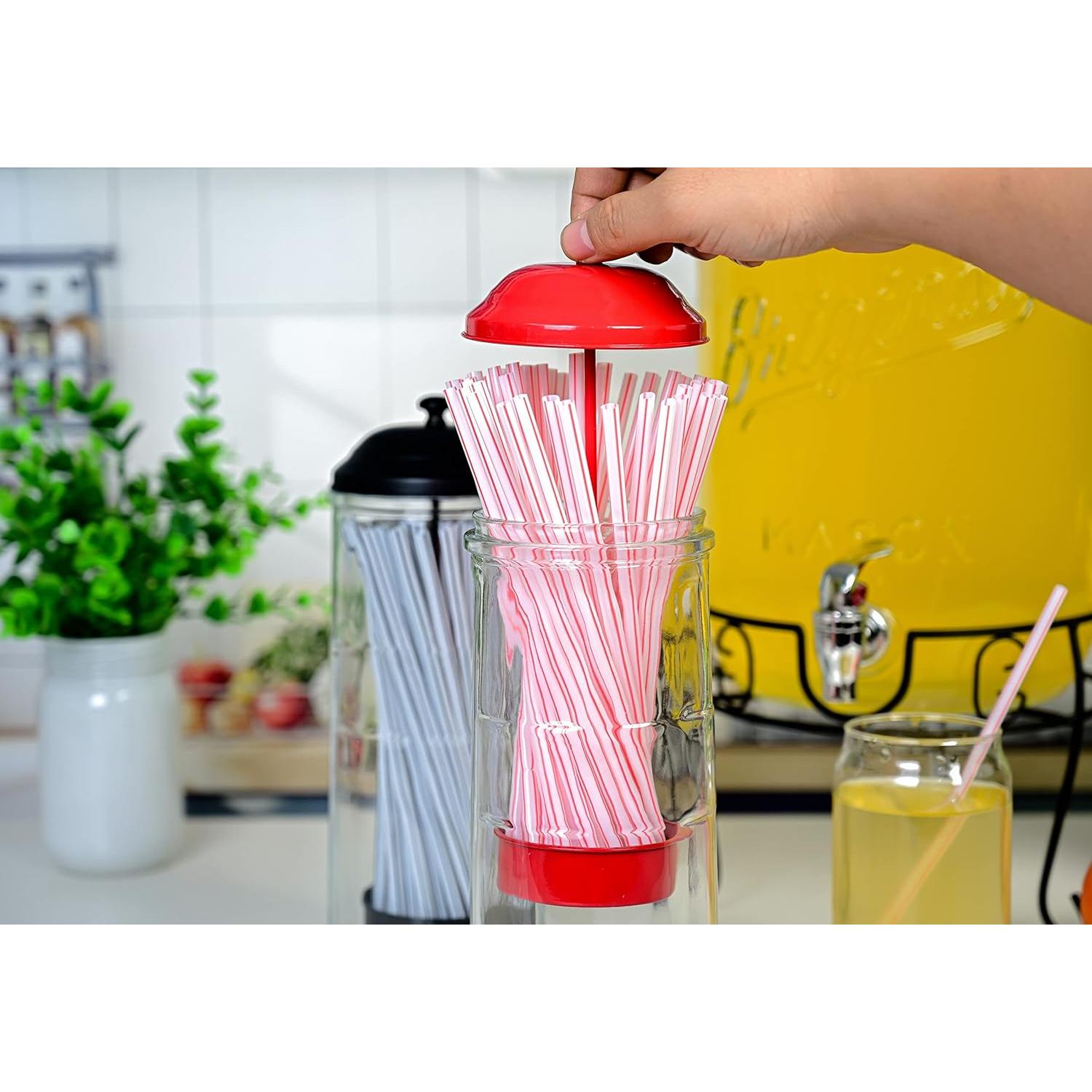 Dispensador de Pajitas GADGETWIZ con Tapa de Acero Inoxidable Rojo