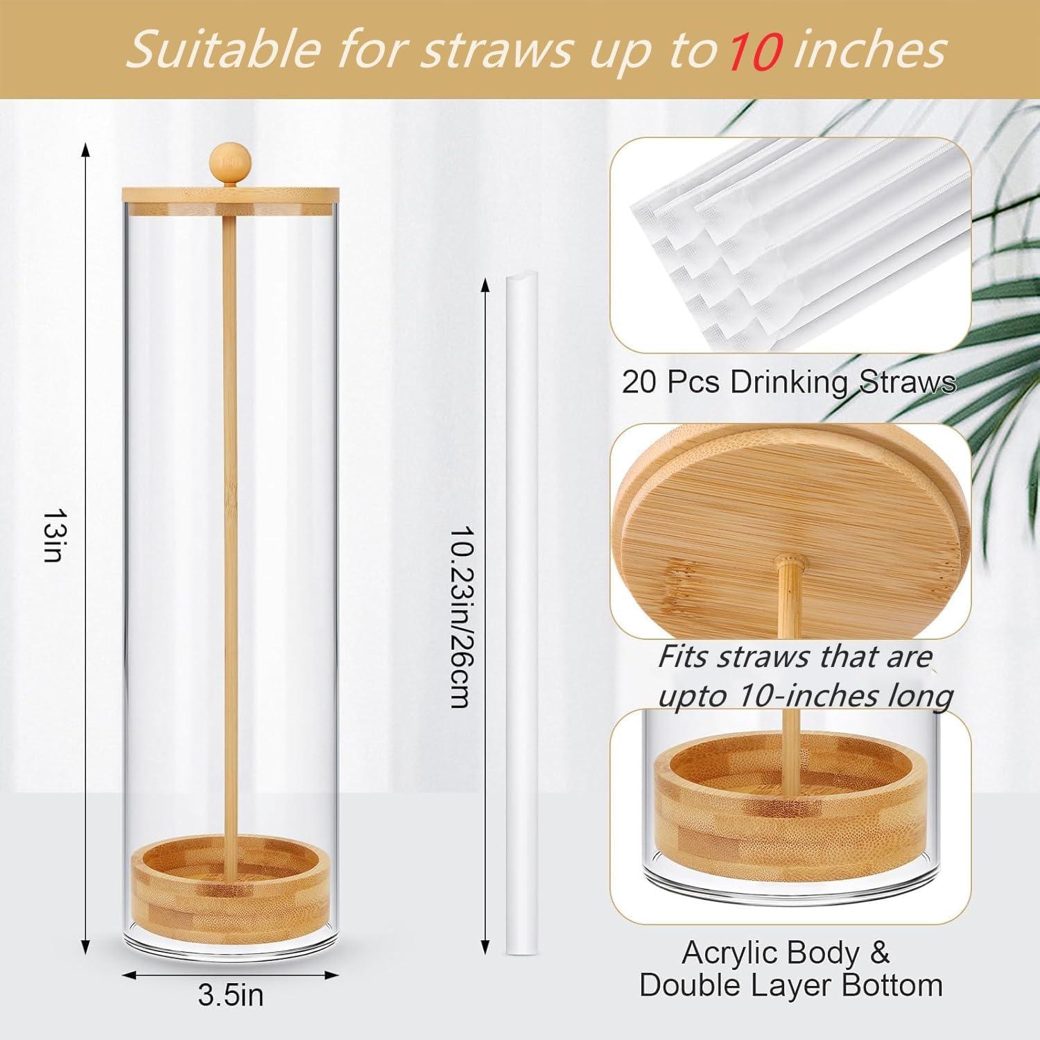 Dispensador de Pajitas Acrílico JYPS 33x8.9x8.9 cm con Tapa de Bambú