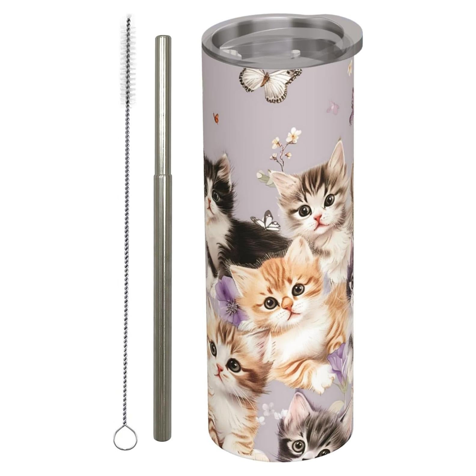 Taza Aislada de Acero Inoxidable amepay 20oz con Popote Gato