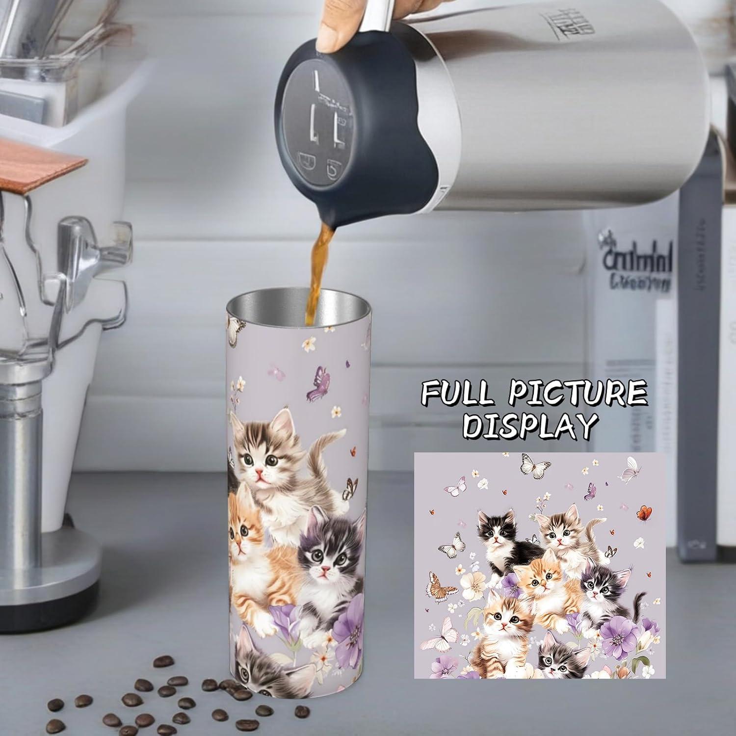 Taza Aislada de Acero Inoxidable amepay 20oz con Popote Gato