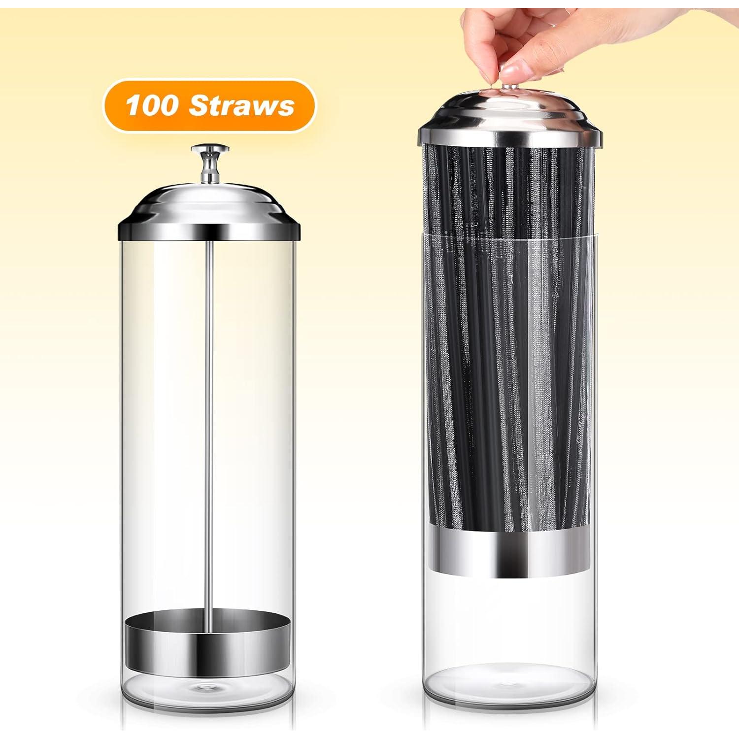 Dispensador de Pajitas Patelai con 100 Pajitas Plásticas Negro