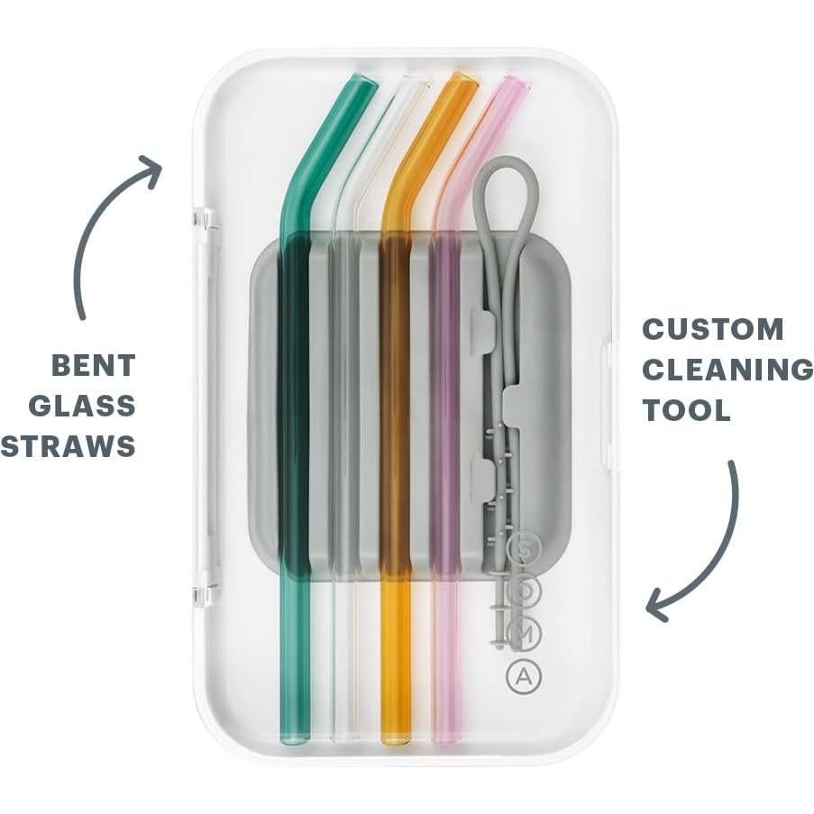 Juego de Pajitas de Vidrio Soma Set de 4 con Estuche y Limpieza