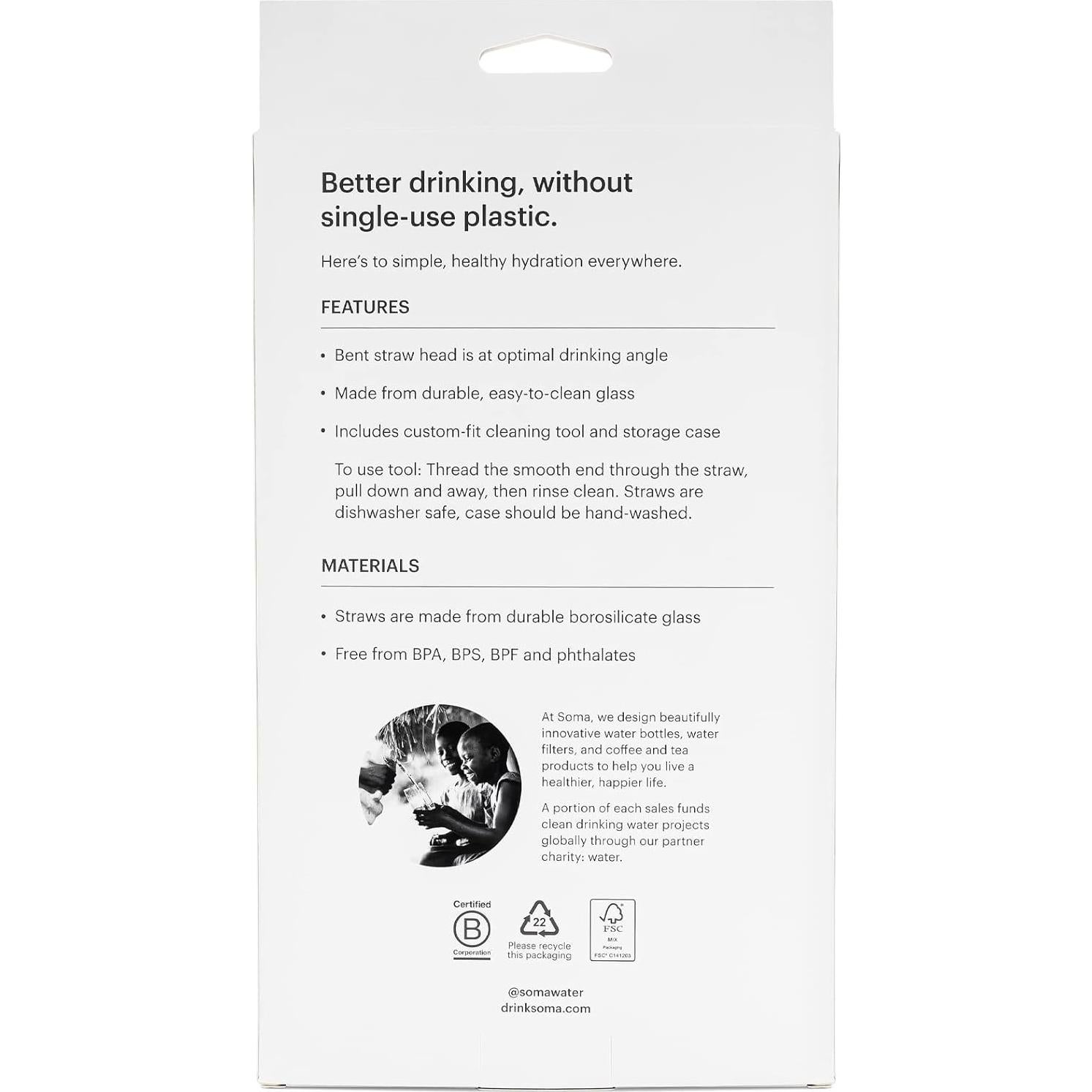 Juego de Pajitas de Vidrio Soma Set de 4 con Estuche y Limpieza