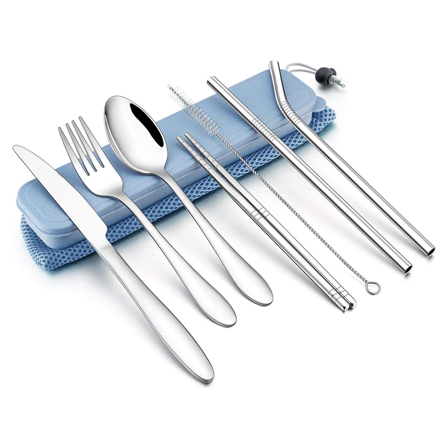 Set de Utensilios de Viaje LIANYU 9 Piezas Acero Inoxidable Azul