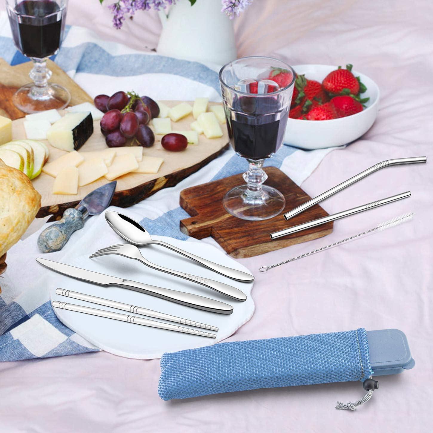 Set de Utensilios de Viaje LIANYU 9 Piezas Acero Inoxidable Azul