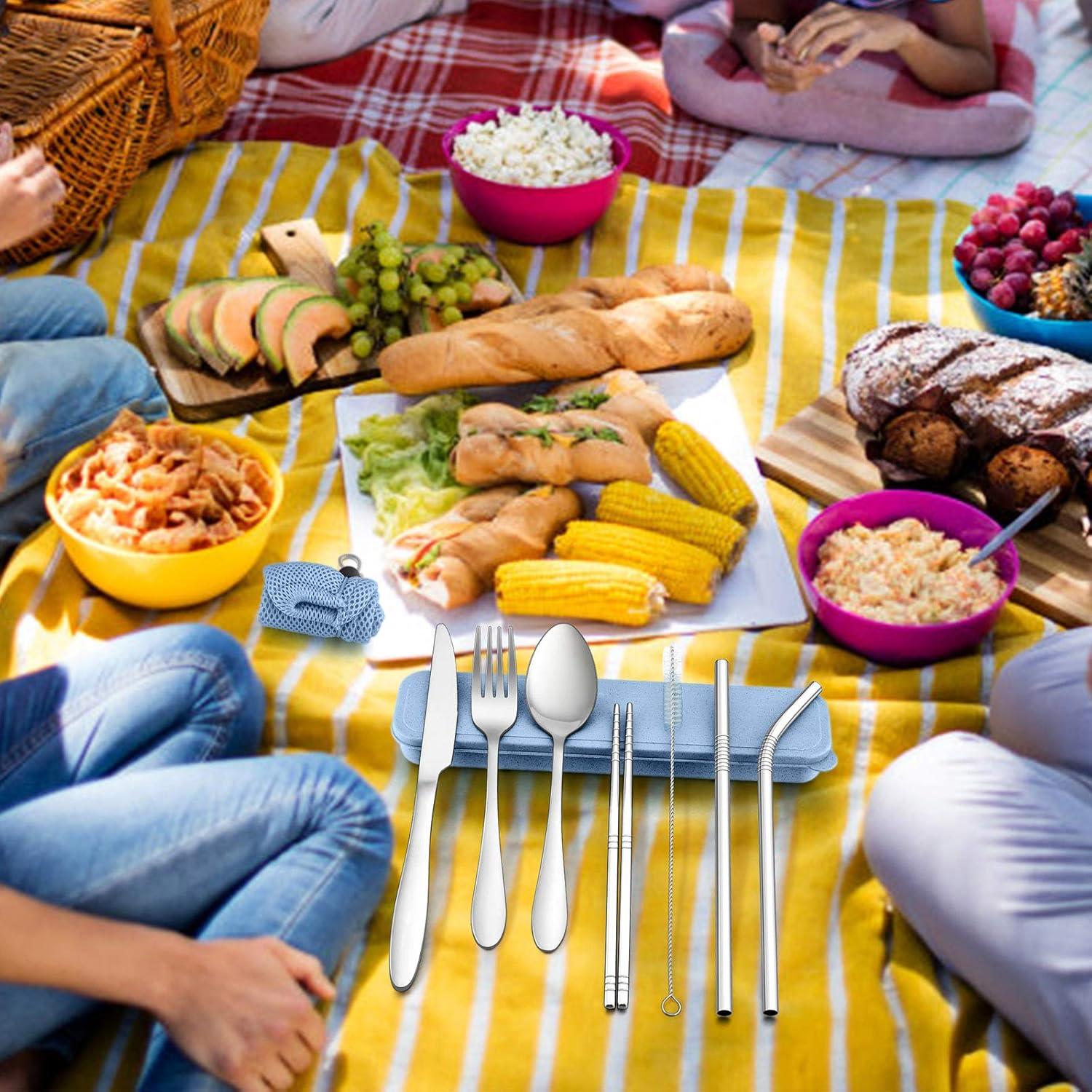 Set de Utensilios de Viaje LIANYU 9 Piezas Acero Inoxidable Azul