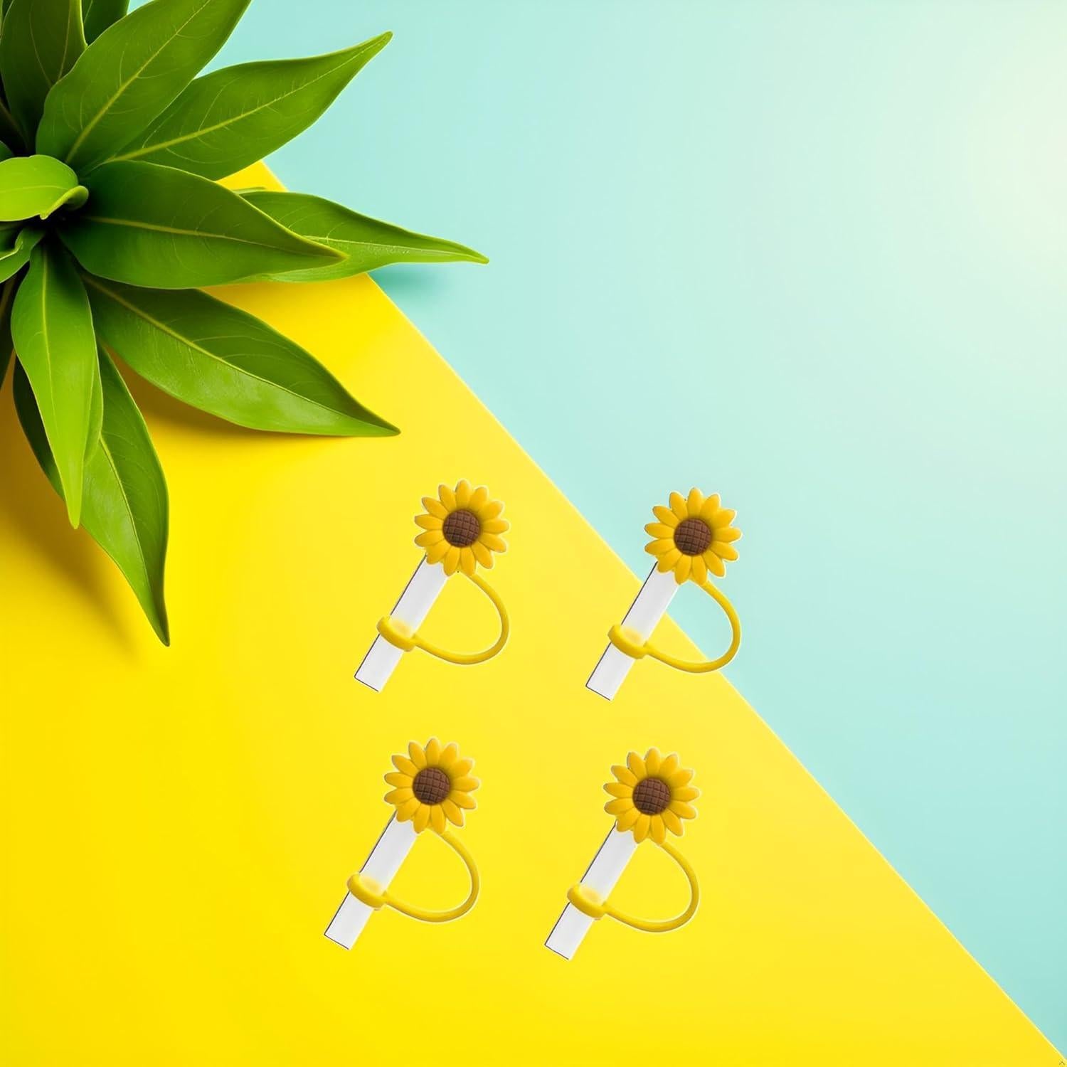 4 Tapones de Pajita de Silicona Jowxsx Girasol Reutilizables