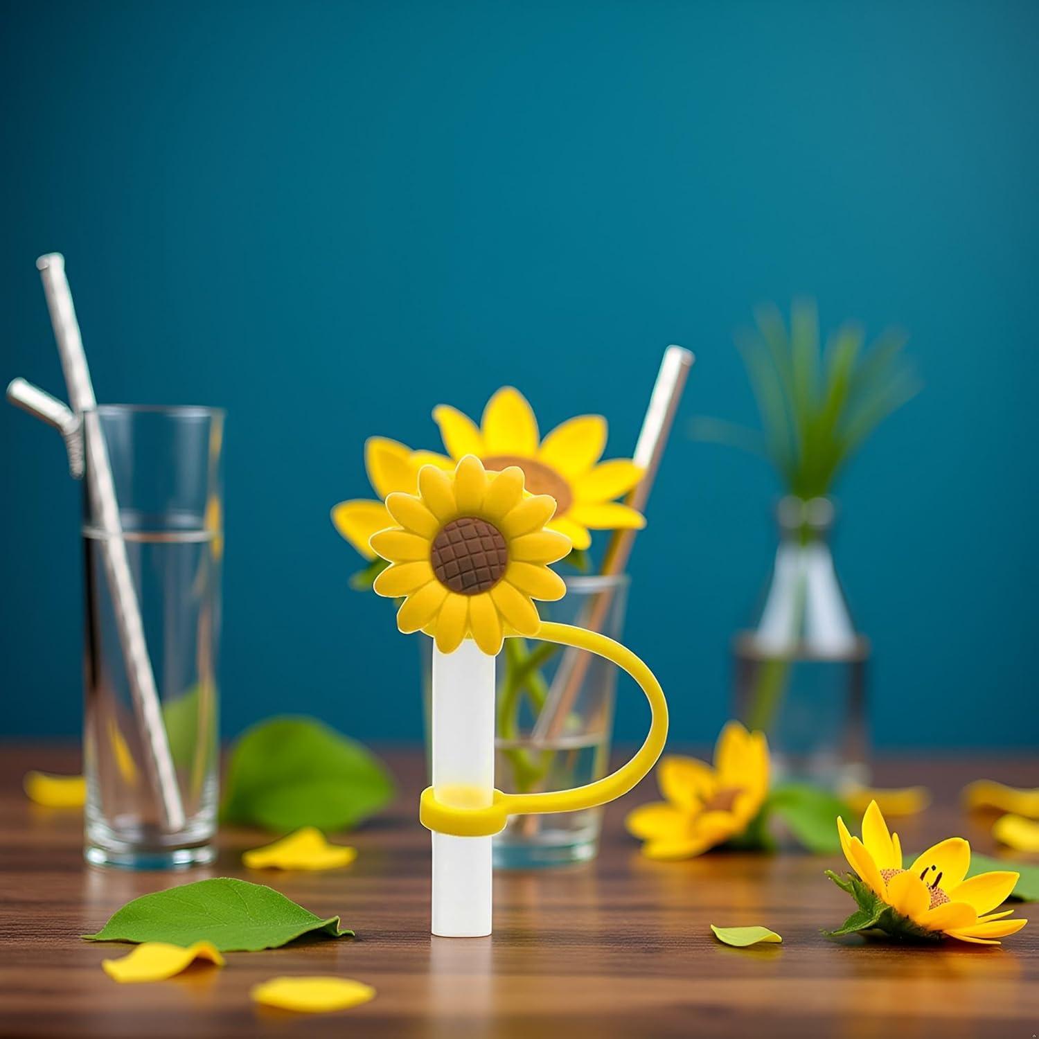 4 Tapones de Pajita de Silicona Jowxsx Girasol Reutilizables