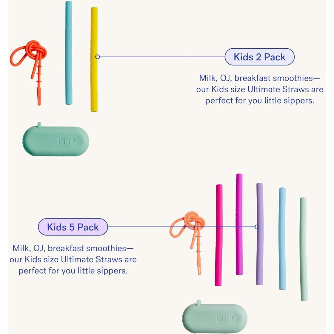 Pajitas de Silicona Reutilizables GIR 2-Pack con Estuche y Limpiador