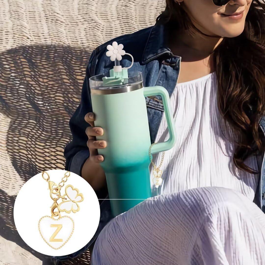 Accesorios para Taza Stanley ANLABESY - 4 Cubiertas de Pajilla y 2 Encantos de Letra