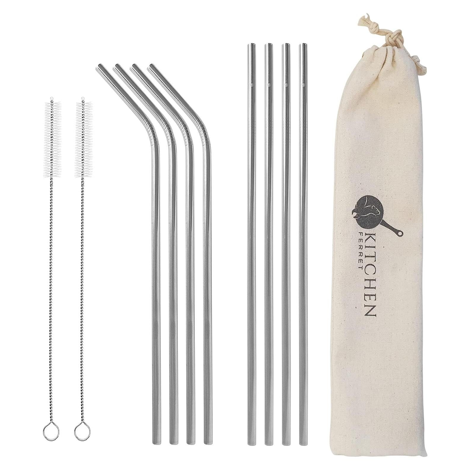 Juego de 8 Pajitas de Metal Cocina Ferret Reutilizables Plata