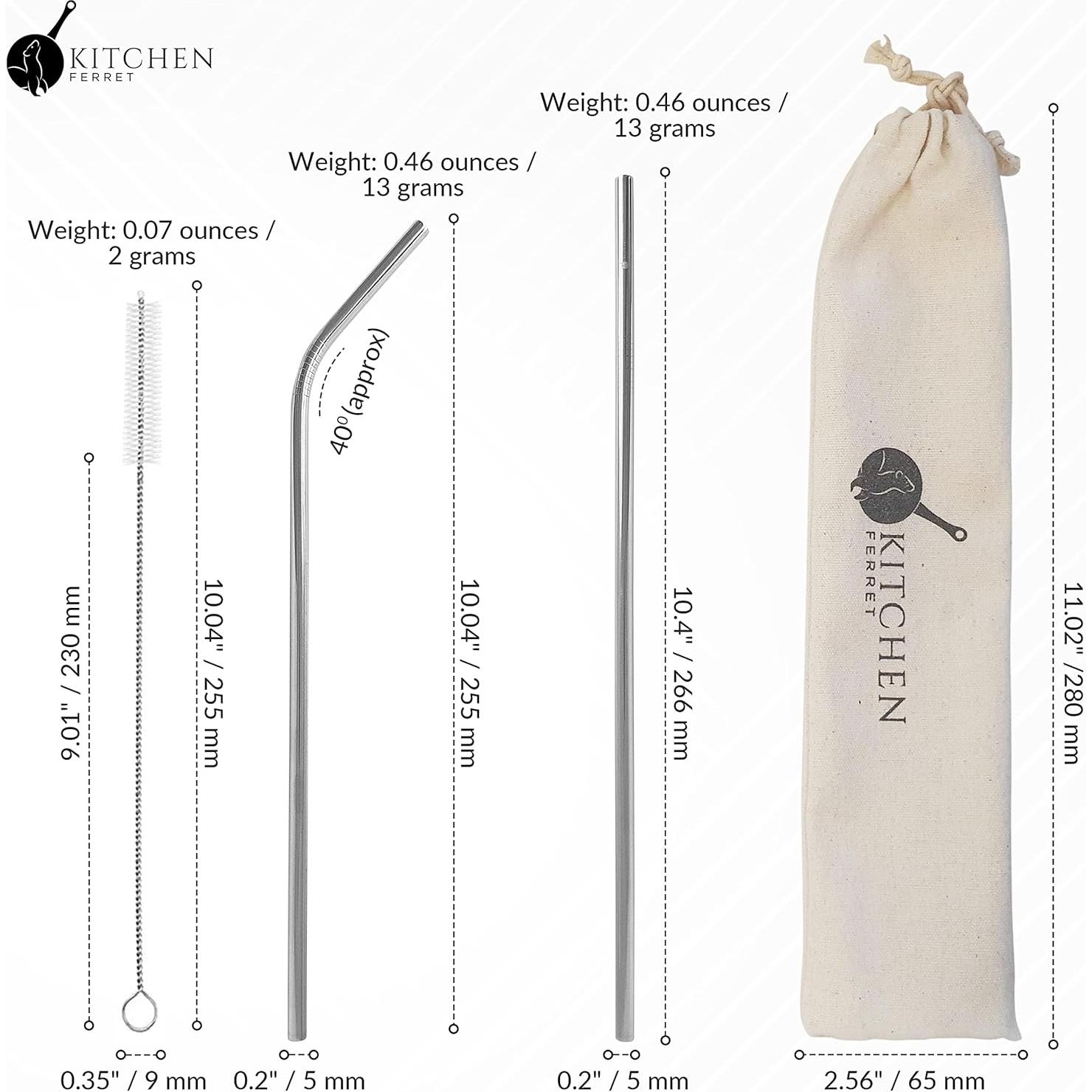 Juego de 8 Pajitas de Metal Cocina Ferret Reutilizables Plata