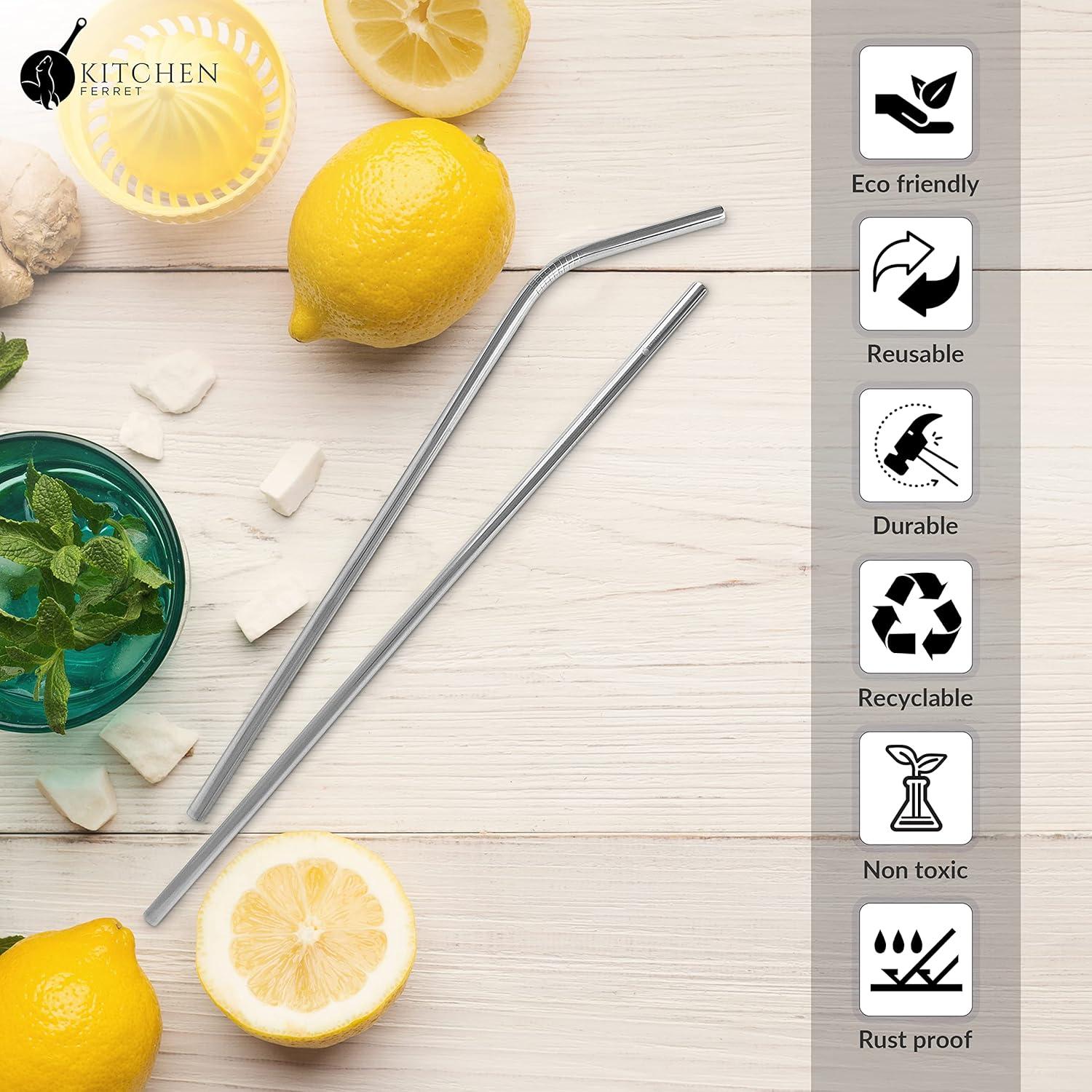 Juego de 8 Pajitas de Metal Cocina Ferret Reutilizables Plata