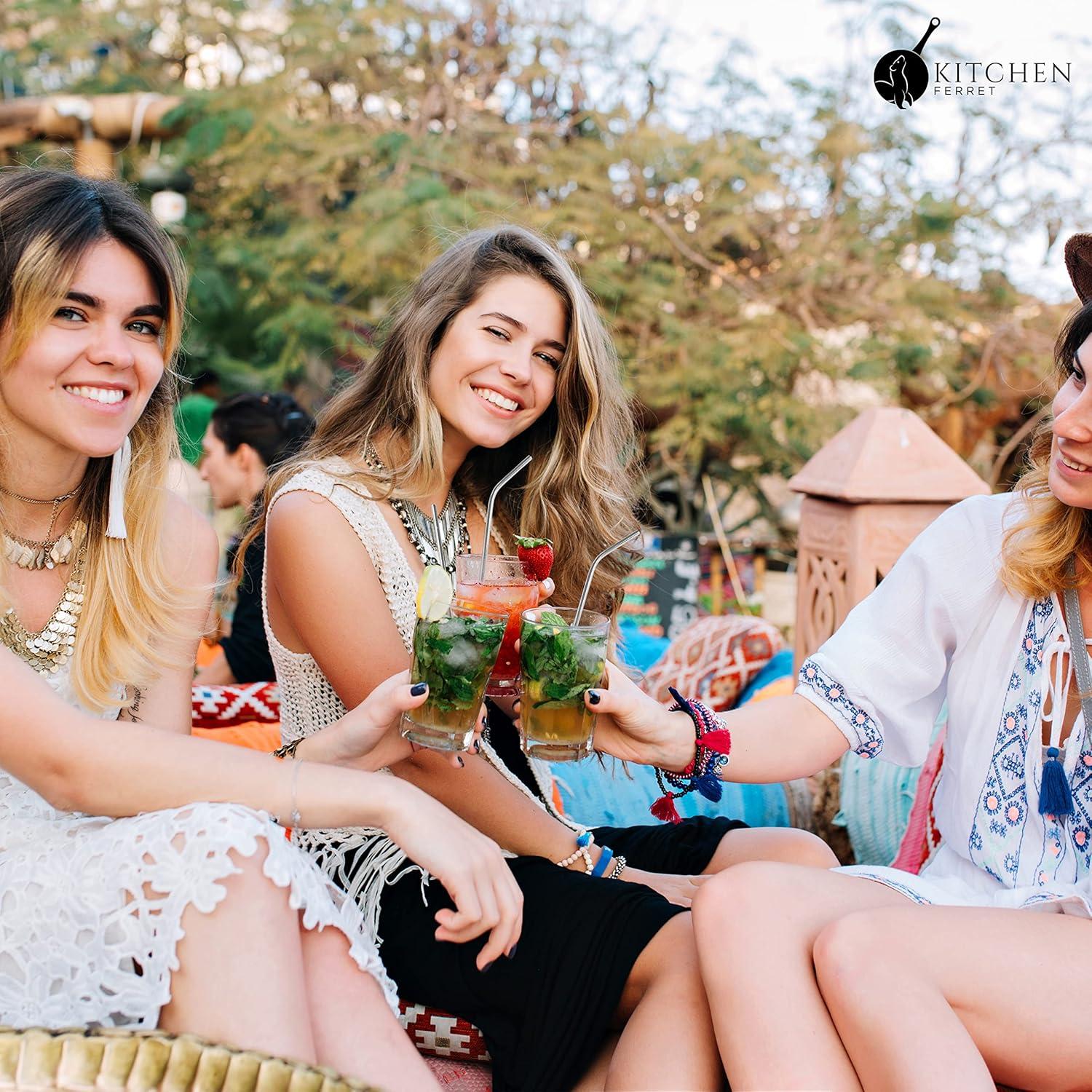 Juego de 8 Pajitas de Metal Cocina Ferret Reutilizables Plata