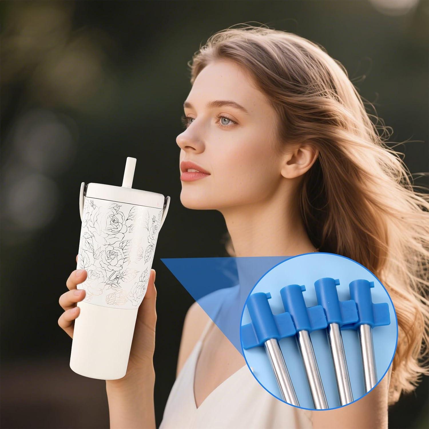 4 Pajitas Reutilizables Acero Inoxidable Lyreh 20cm Azul