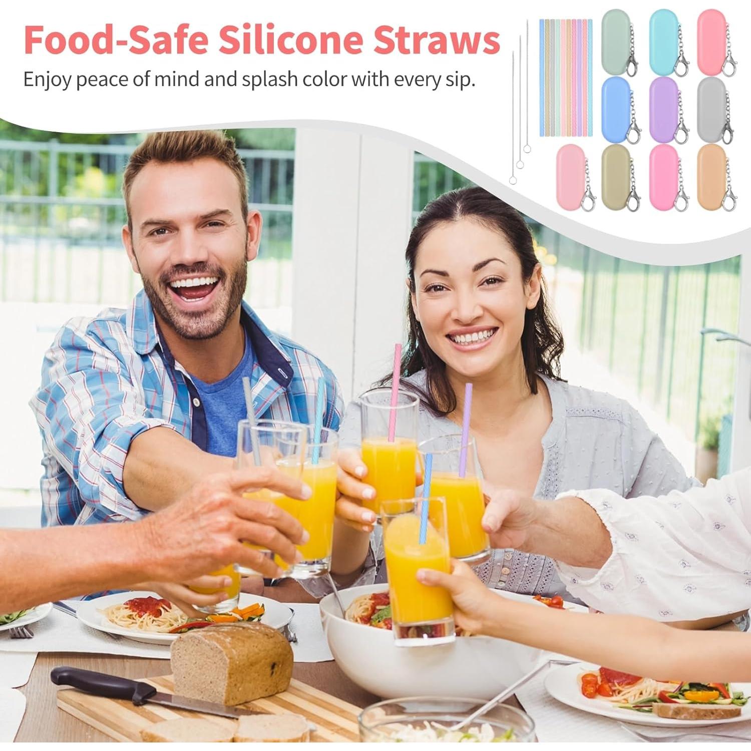 20 Pajitas de Silicona Reutilizables Homaisson con Fundas y Cepillos