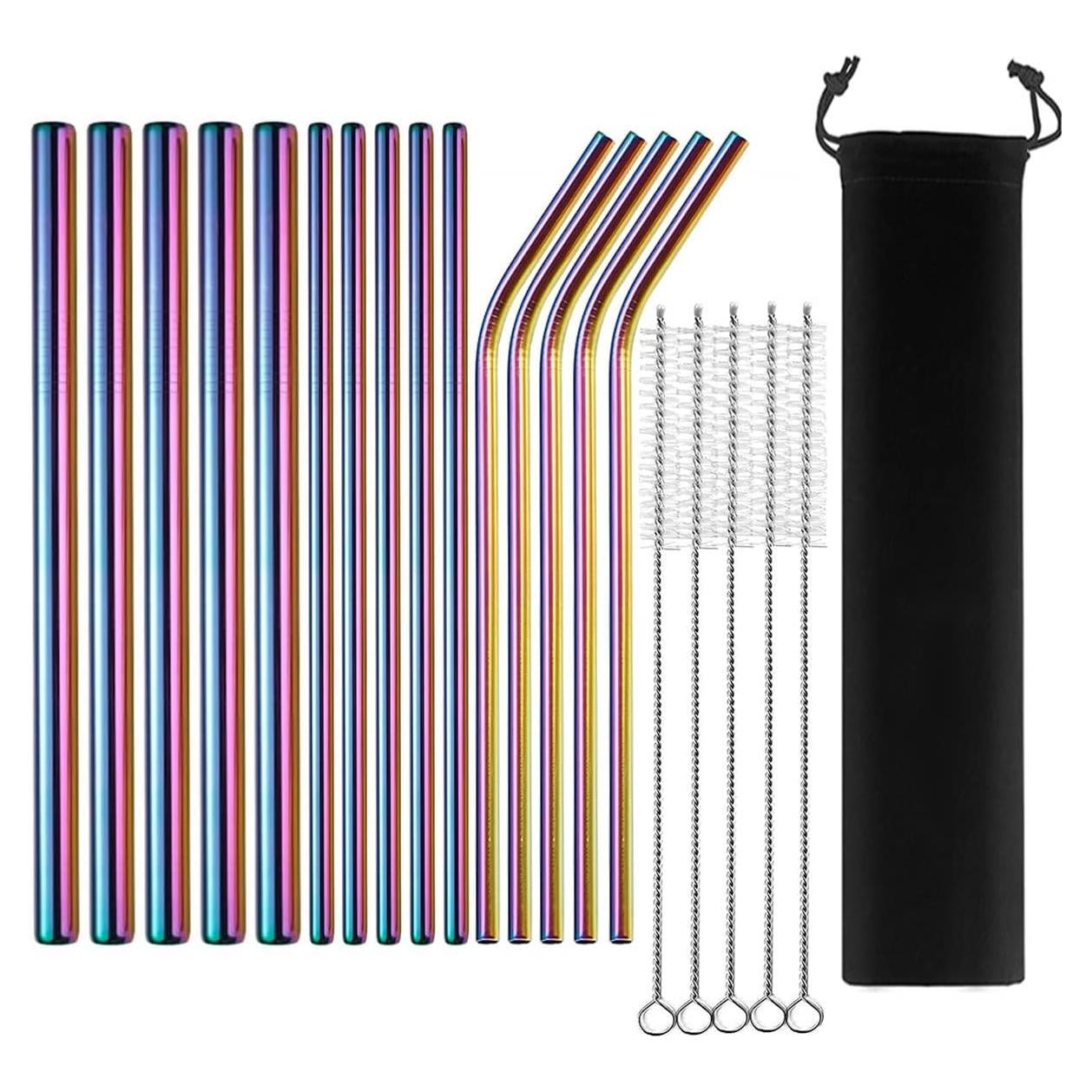 15 Pajitas de Metal Reutilizables LYthE con Cepillos - Arcoíris