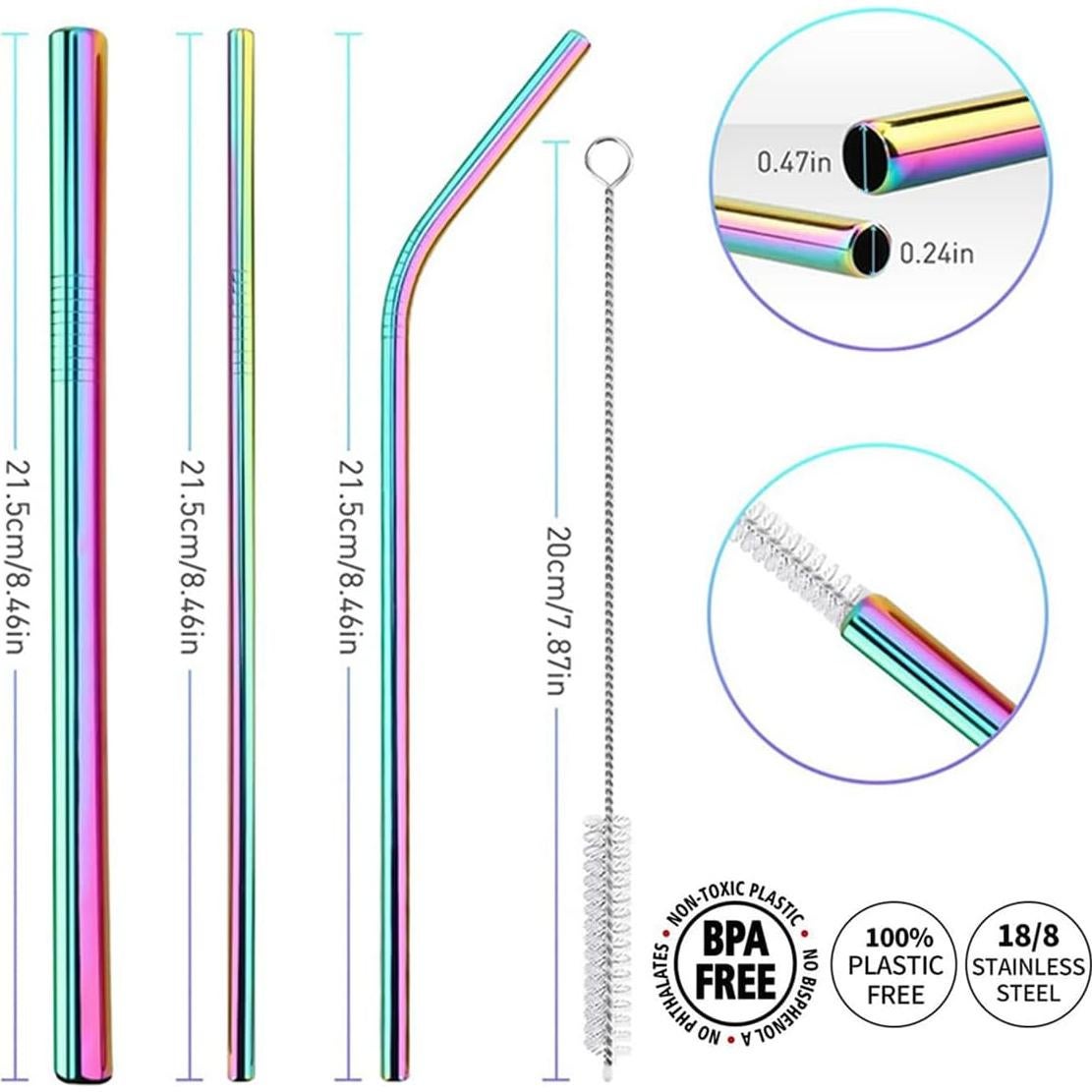 15 Pajitas de Metal Reutilizables LYthE con Cepillos - Arcoíris