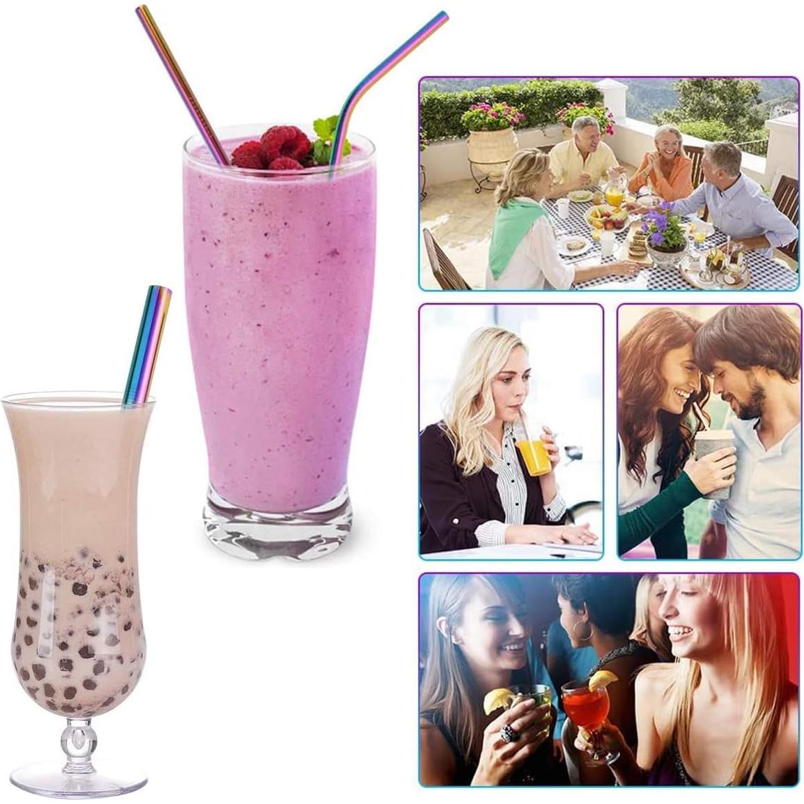 15 Pajitas de Metal Reutilizables LYthE con Cepillos - Arcoíris