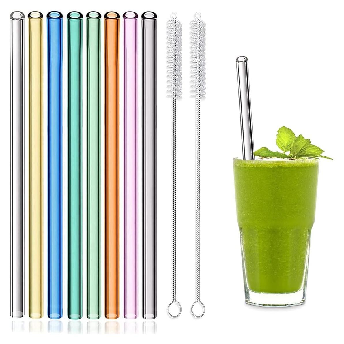 Pajitas de Vidrio Reutilizables 20cm 8Pcs LYthE Ecológicas