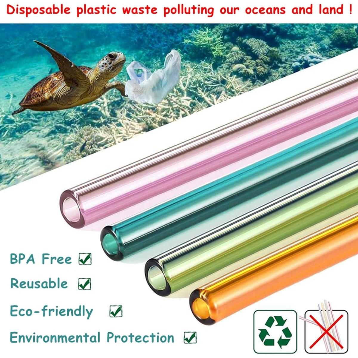 Pajitas de Vidrio Reutilizables 20cm 8Pcs LYthE Ecológicas