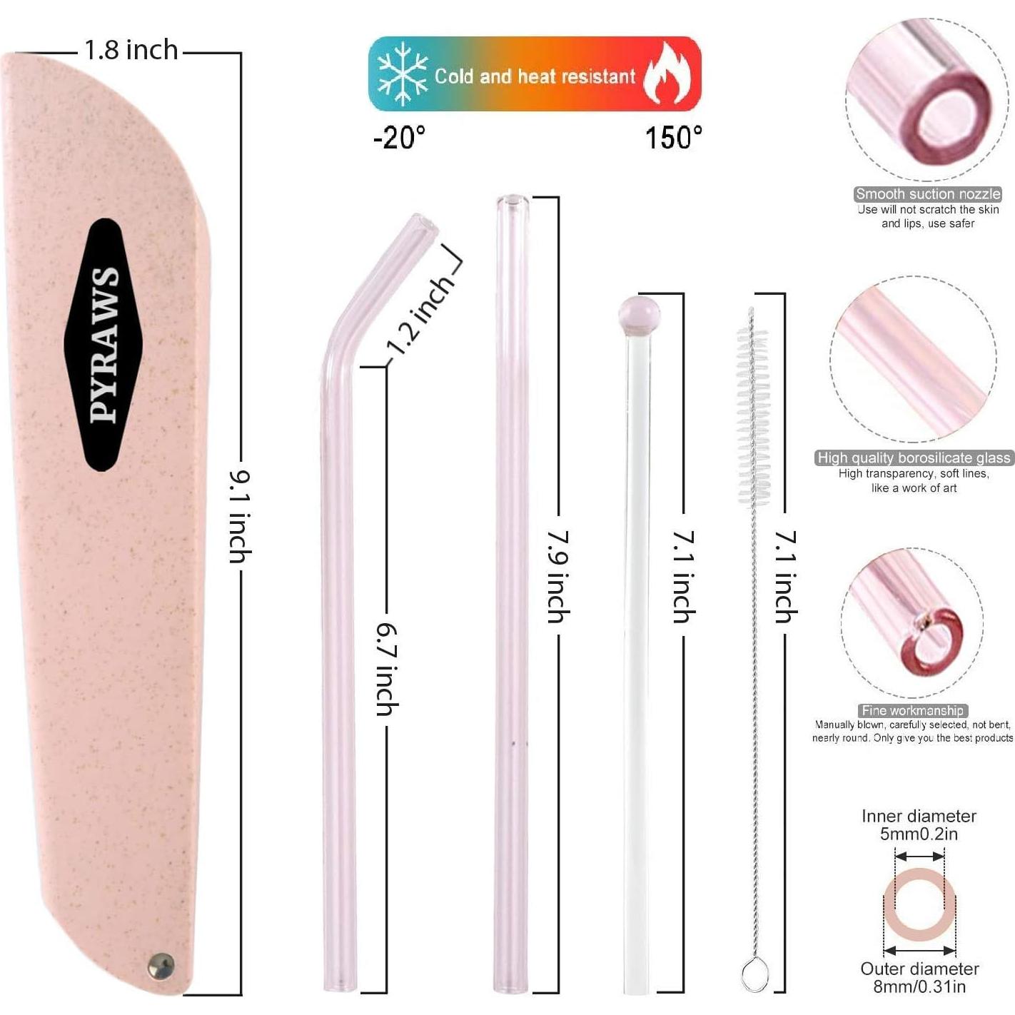 Set de Popotes de Vidrio Reutilizables PYRAWS con Estuche