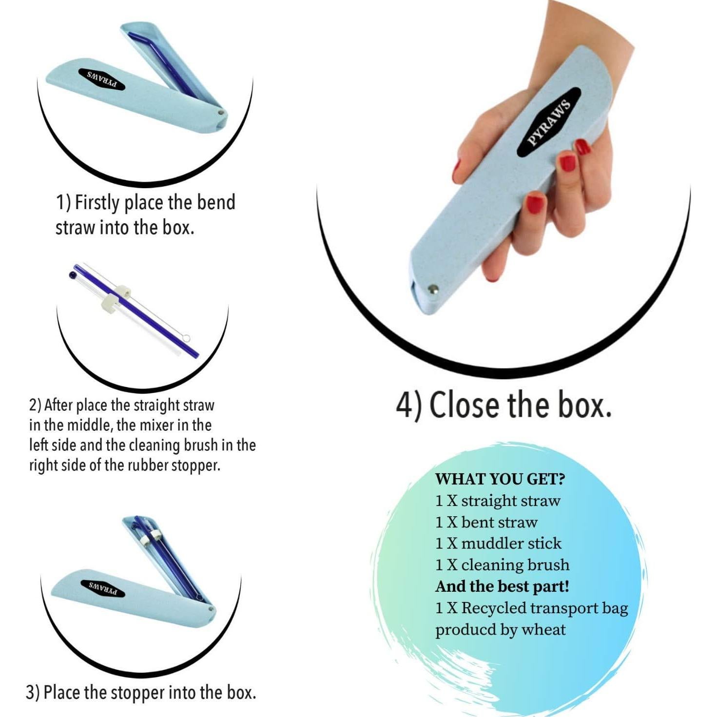 Set de Popotes de Vidrio Reutilizables PYRAWS con Estuche