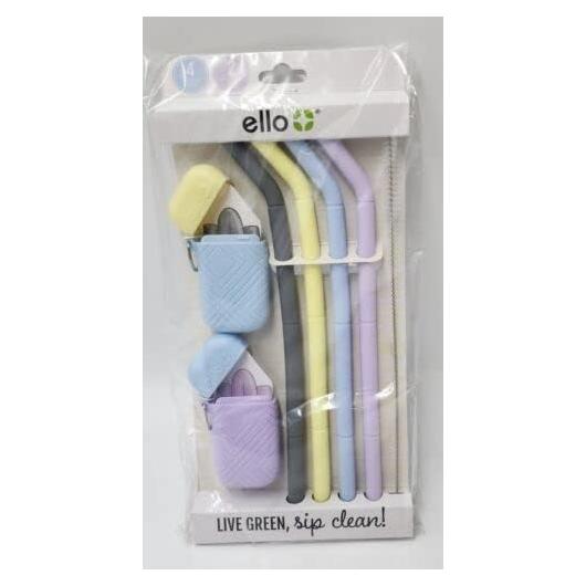 Set de 4 Pajitas de Silicona Reutilizables Ello Medley Rosa