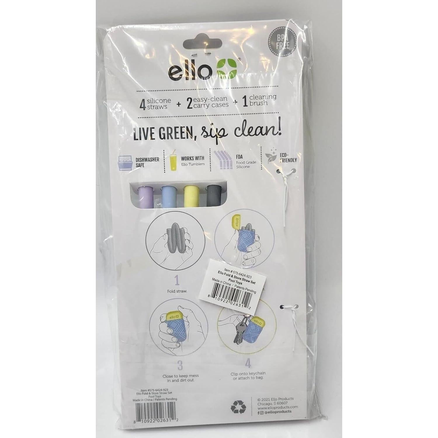 Set de 4 Pajitas de Silicona Reutilizables Ello Medley Rosa